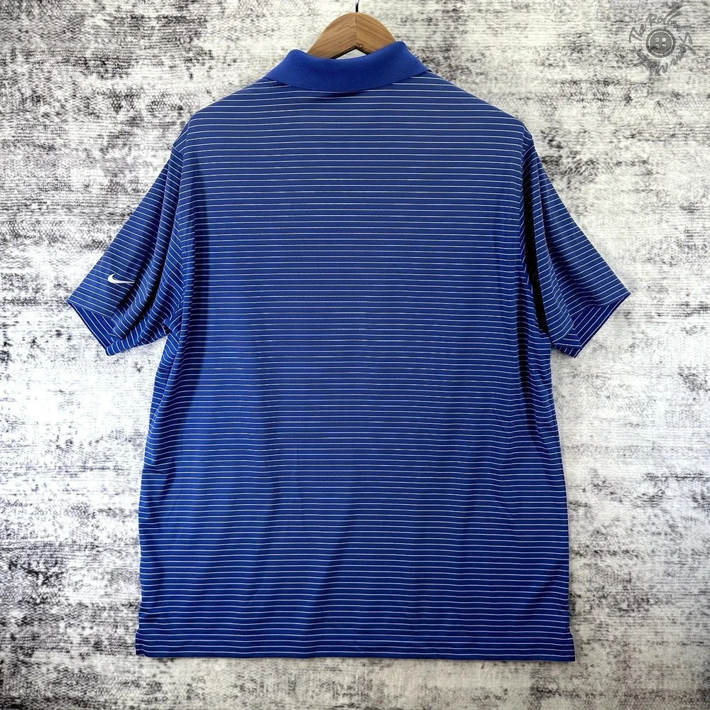 Nike Dri-Fit Polo Shirt Blue White Stripe Short Sleeve Men's (Possible) XL *Read